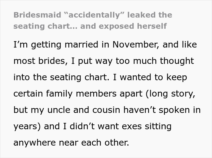 Bride&#8217;s Wedding Descends Into Chaos After Bridesmaid Posts Seating Chart With Insulting Notes Online