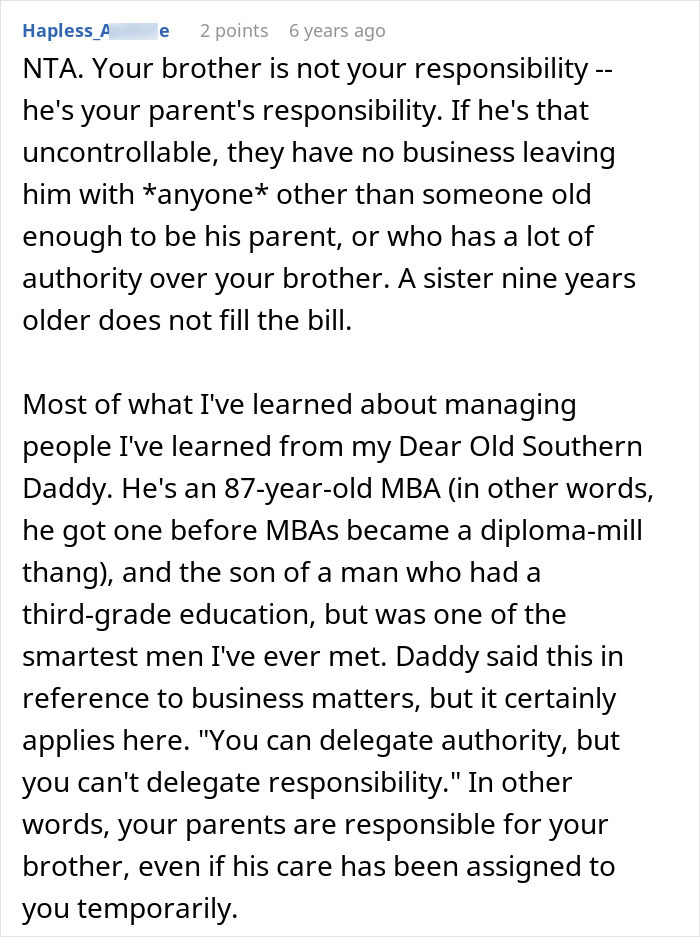 22YO Sis Refuses To Babysit Badly Behaved Brother While Parents Vacay, Dad Flips Out On Her