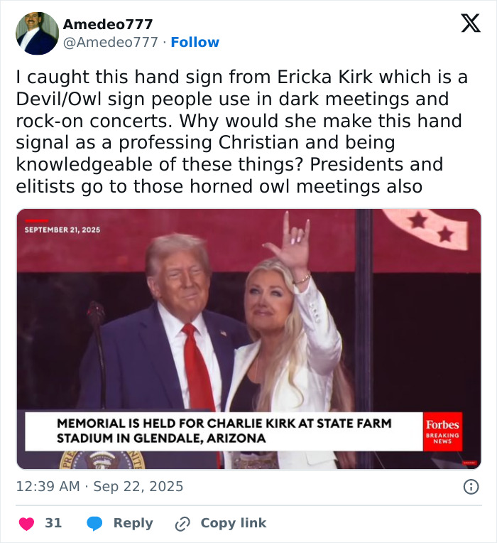 &#8220;Definitely Suspicious”: Erika Kirk&#8217;s Hand Gesture At Memorial Service Raises Eyebrows