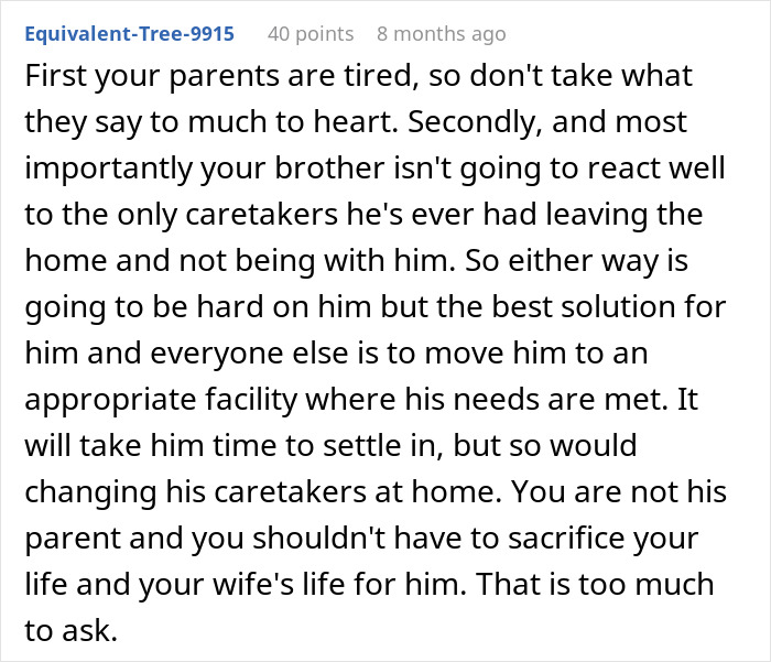 Son Refuses To Take Over Brother’s Care, Gets Disowned By His Parents