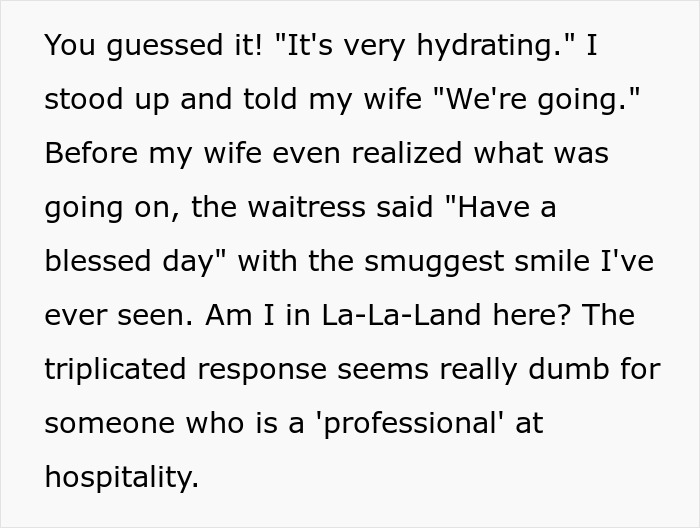 Weird Waitress Annoys Customer By Repeating “It’s Very Hydrating” When He Asks For Tap Water