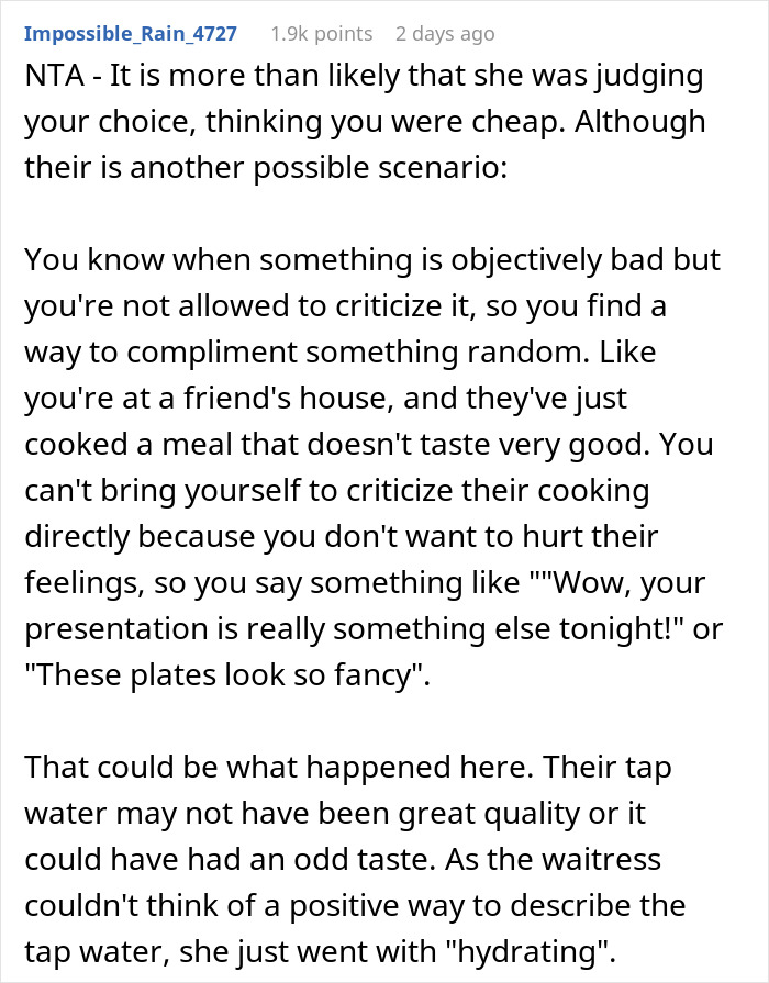 Weird Waitress Annoys Customer By Repeating “It’s Very Hydrating” When He Asks For Tap Water