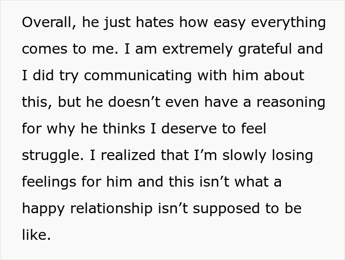 Man Hates How Easy Everything Comes To Wife, Wants Her To Suffer: “He Blatantly Hates Her”