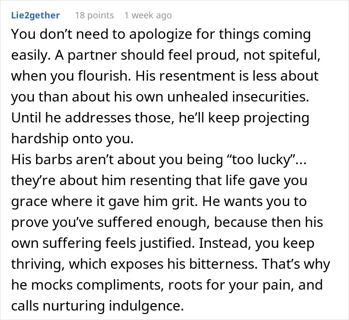 Man Hates How Easy Everything Comes To Wife, Wants Her To Suffer: “He Blatantly Hates Her”