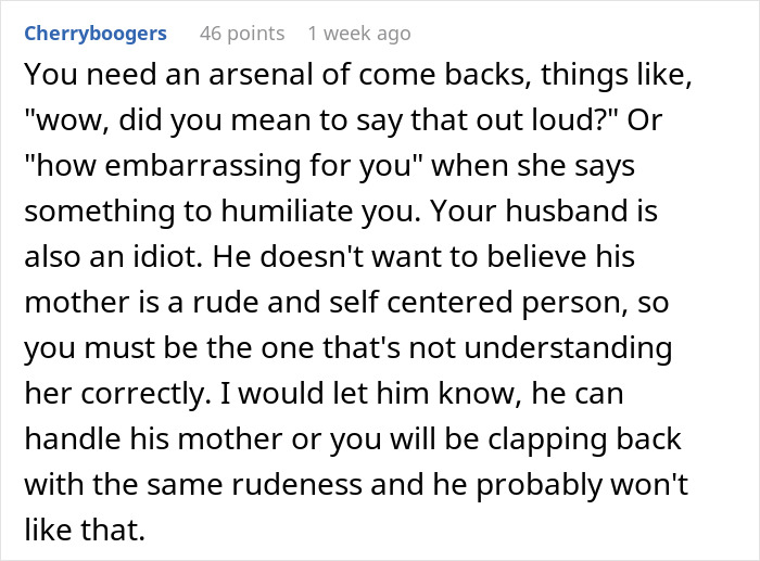 “I’m Not Responsible For Your Emotions”: Woman’s MIL Makes Years Of Rude Comments, Husband Finally Breaks Down