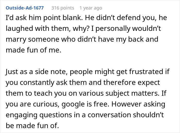 Woman Overhears Future MIL Calling Her Stupid And Fiancé Laughing Along, Runs Away Horrified