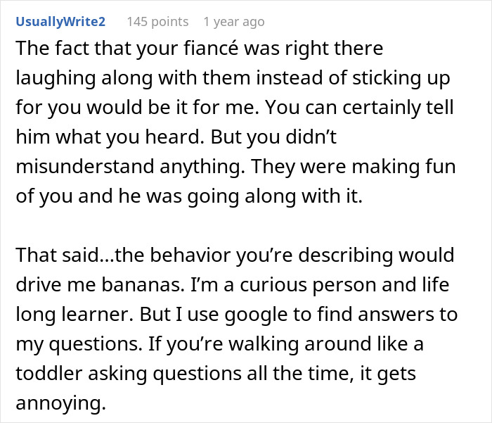 Woman Overhears Future MIL Calling Her Stupid And Fiancé Laughing Along, Runs Away Horrified