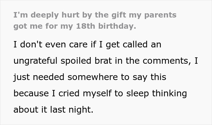 Teen Feels Crushed After Parents Gift Her The Same 18th Birthday Present As Brother