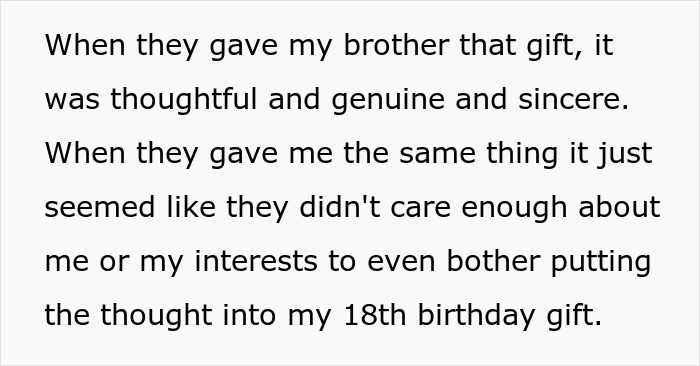 Teen Feels Crushed After Parents Gift Her The Same 18th Birthday Present As Brother