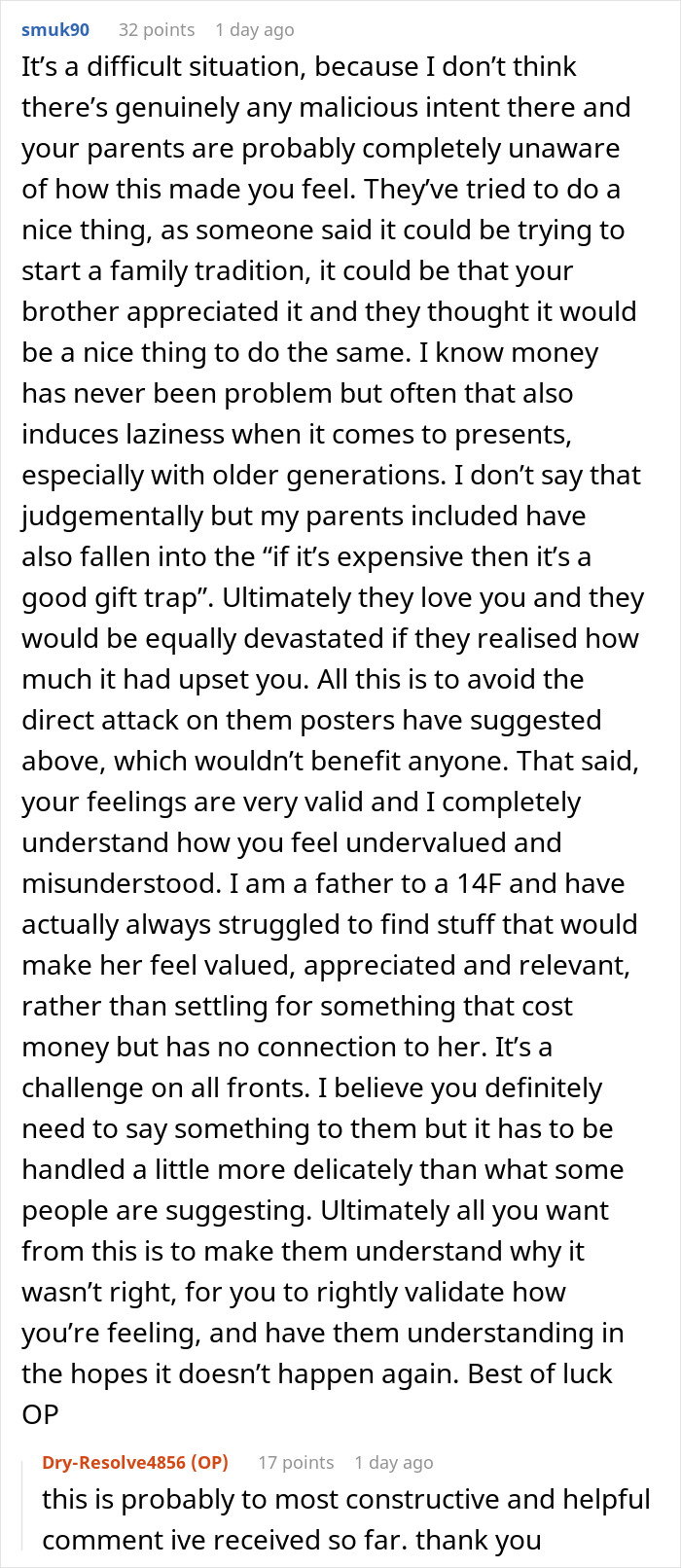 Teen Feels Crushed After Parents Gift Her The Same 18th Birthday Present As Brother
