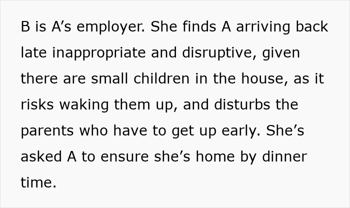 Mom Thinks It’s Inappropriate For Live-In Nanny To Return At 10PM On Her Nights Off, Imposes A Curfew