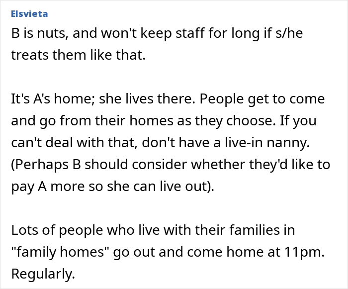 Mom Thinks It’s Inappropriate For Live-In Nanny To Return At 10PM On Her Nights Off, Imposes A Curfew