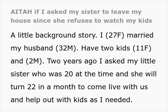 Woman Lets Sis Move In In Exchange For Babysitting, Flabbergasted After She Starts Complaining