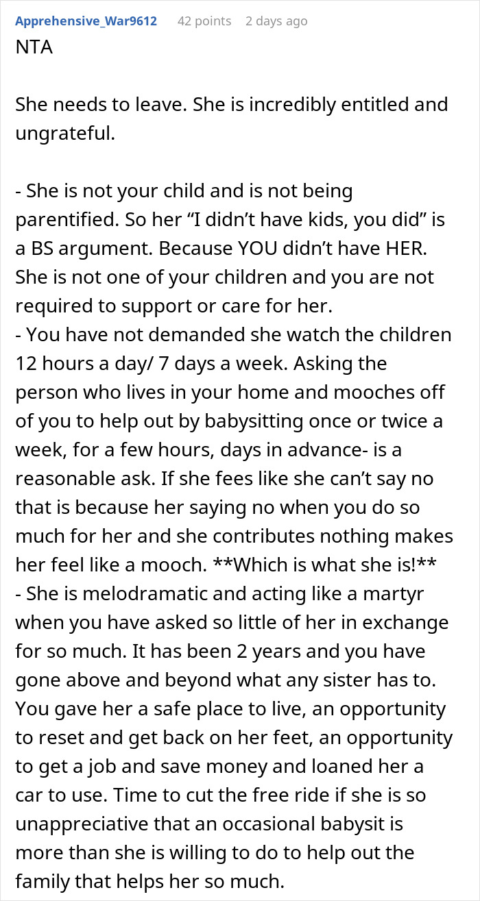 Woman Lets Sis Move In In Exchange For Babysitting, Flabbergasted After She Starts Complaining