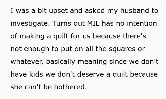 “I’m Not Making A Quilt For A Couple Of Dogs”: MIL Refuses To Include Childfree Couple In Family Tradition