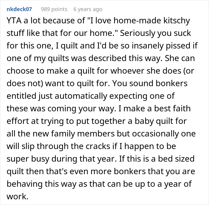 “I’m Not Making A Quilt For A Couple Of Dogs”: MIL Refuses To Include Childfree Couple In Family Tradition