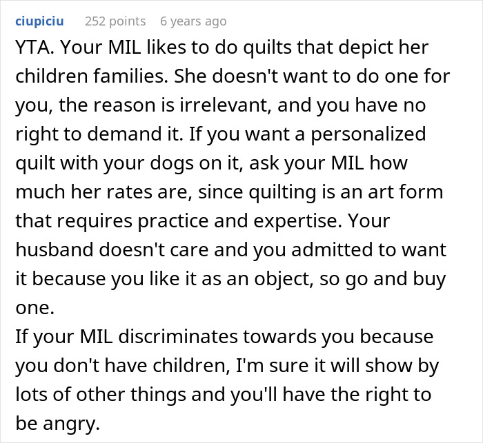 “I’m Not Making A Quilt For A Couple Of Dogs”: MIL Refuses To Include Childfree Couple In Family Tradition