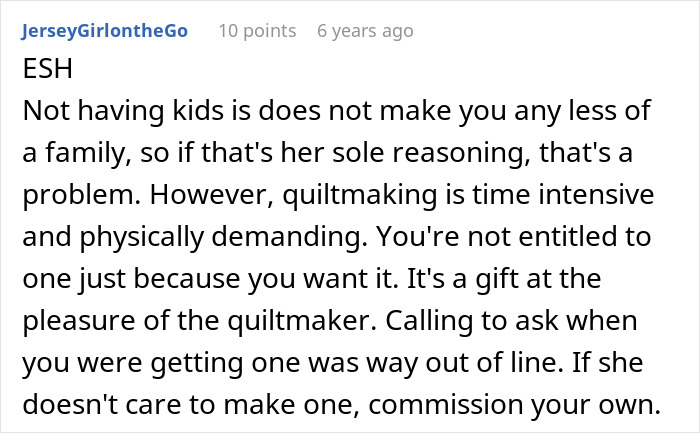 “I’m Not Making A Quilt For A Couple Of Dogs”: MIL Refuses To Include Childfree Couple In Family Tradition