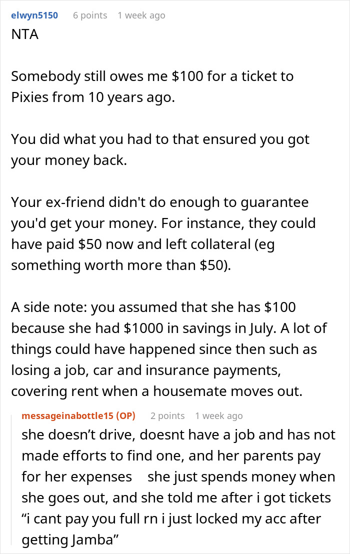 Woman Has $14 Lunches Every Day But Can&#8217;t Pay Back A Friend For A $74 Concert Ticket, Regrets It