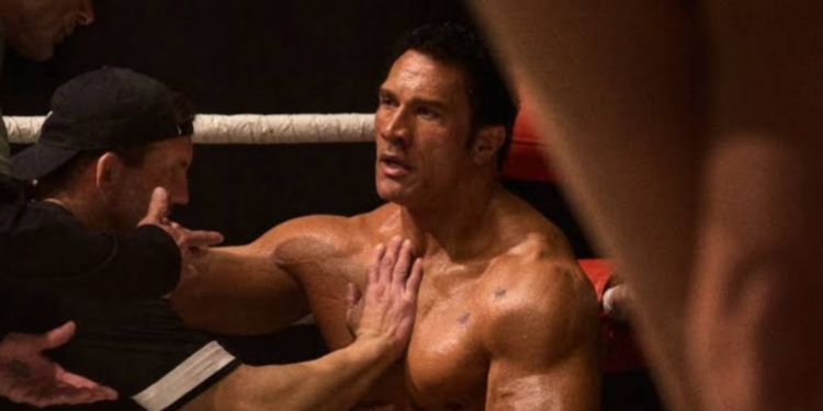 Dwayne Johnson as Mark Kerr in The Smashing Machine