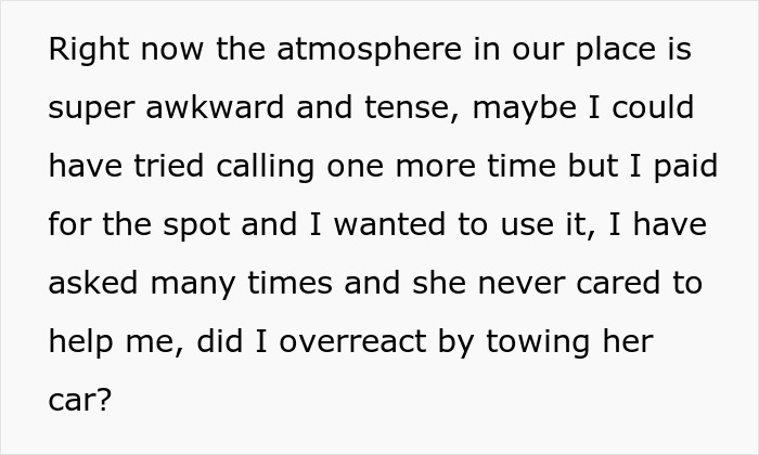 Woman Has Had Enough Of Roomie’s BF Taking Her Paid Parking Spot, Calls Tow Truck In A Heartbeat
