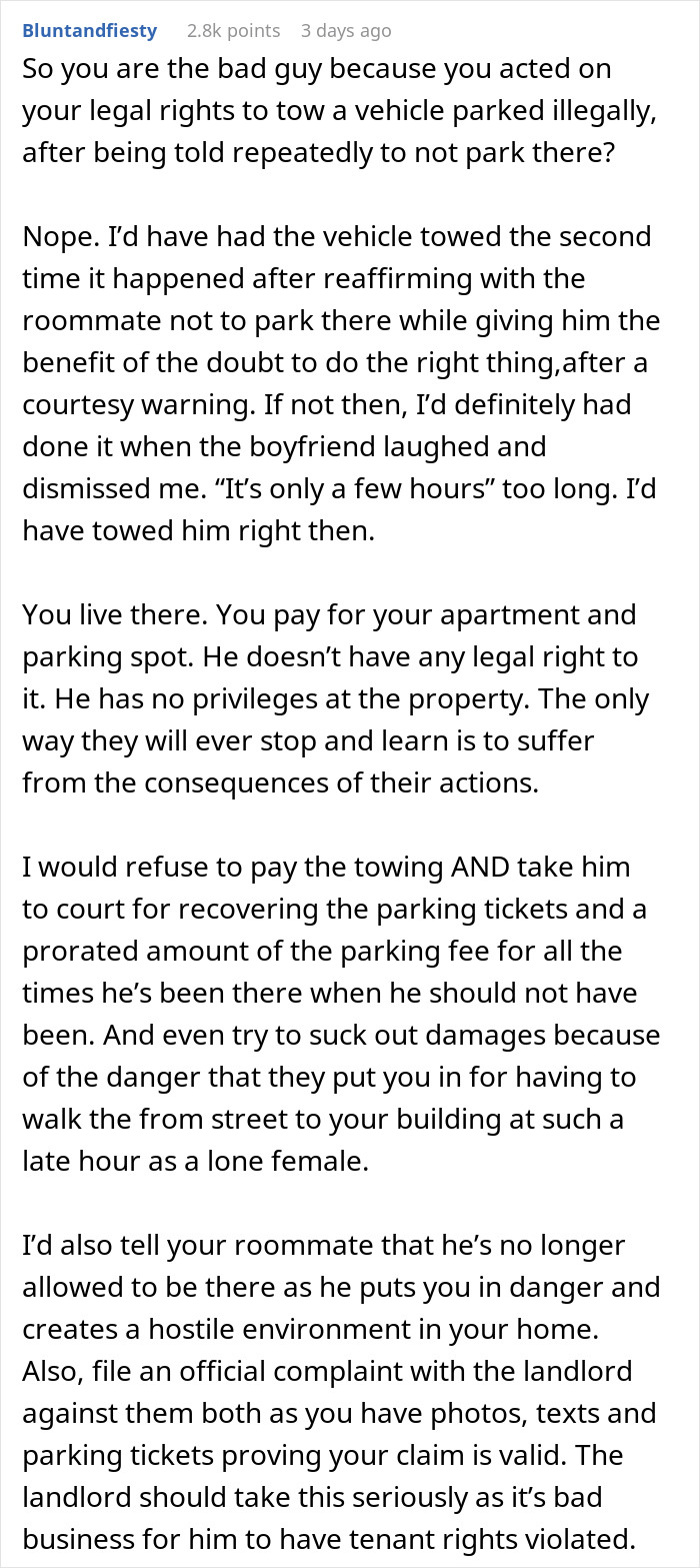 Woman Has Had Enough Of Roomie’s BF Taking Her Paid Parking Spot, Calls Tow Truck In A Heartbeat