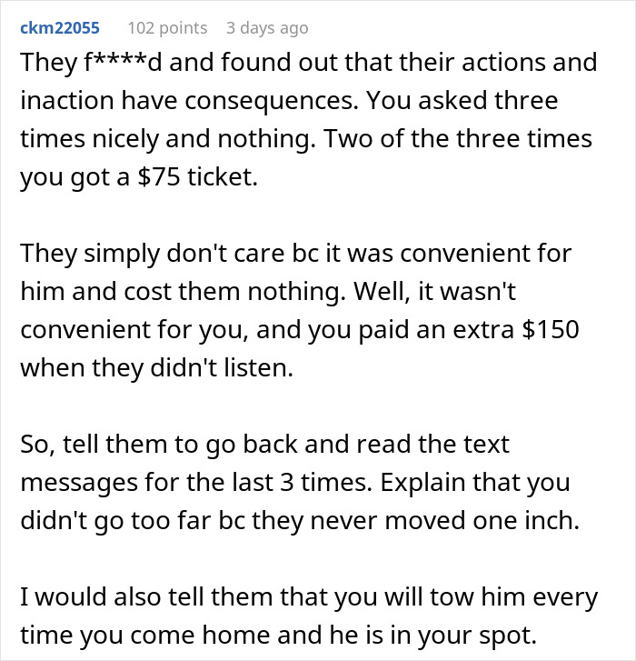 Woman Has Had Enough Of Roomie’s BF Taking Her Paid Parking Spot, Calls Tow Truck In A Heartbeat