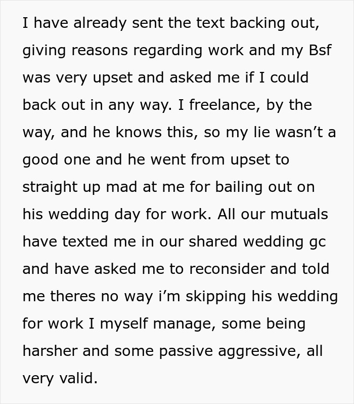 &#8220;[Am I The Jerk] For Not Telling My Best Friend The Real Reason I&#8217;m Not At His Wedding?&#8221;
