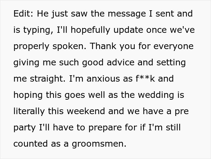 &#8220;[Am I The Jerk] For Not Telling My Best Friend The Real Reason I&#8217;m Not At His Wedding?&#8221;
