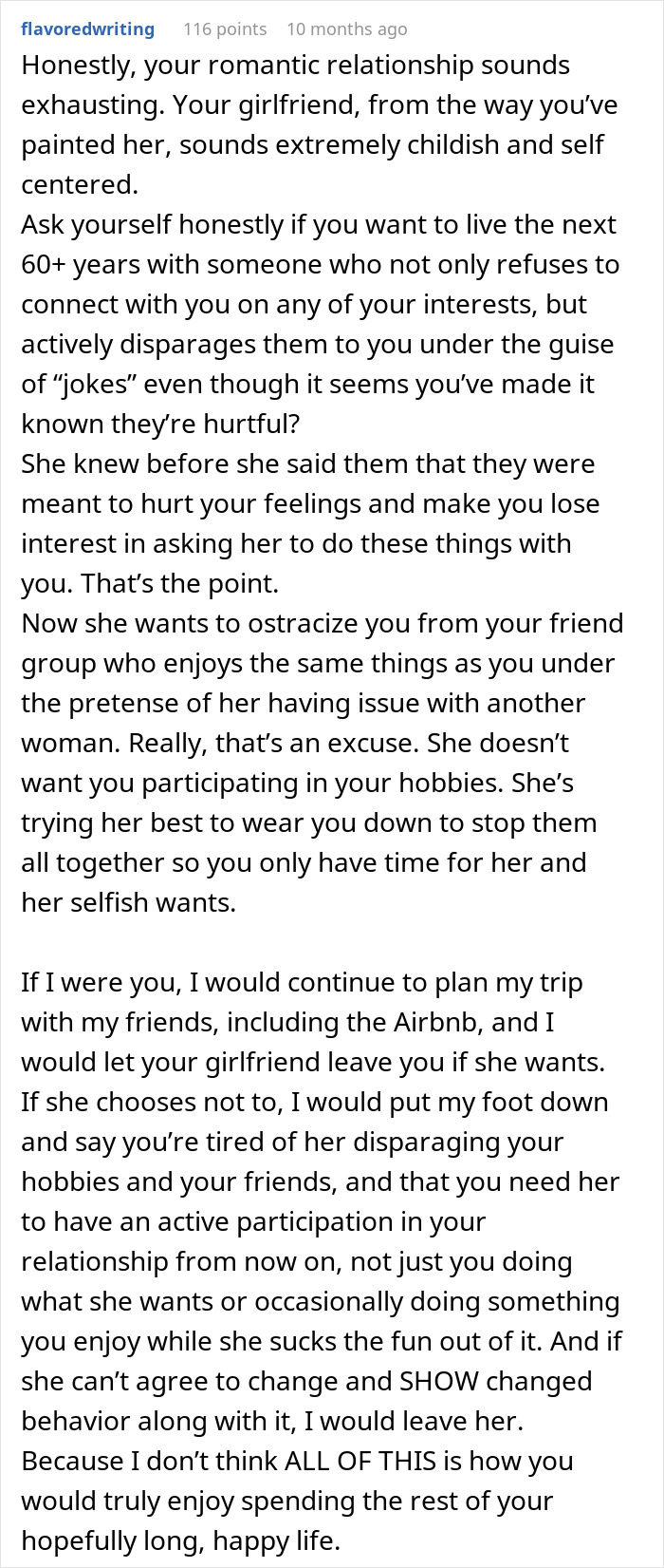 GF Tells Man He Must Choose Between Her And His Female Friend Before Going On Group Trip