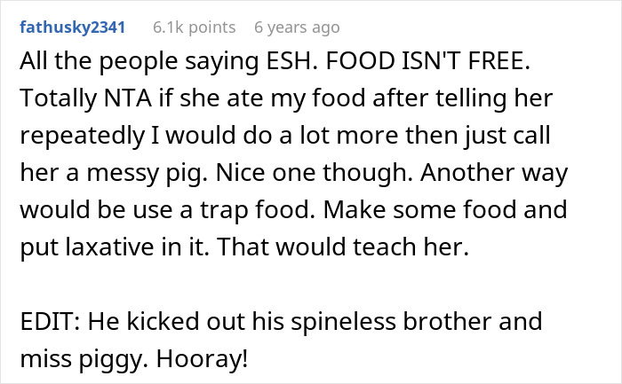 Bro Refuses To Stop GF From Eating Roommates’ Food, Sis Starts Oinking At Her, GF Leaves In Tears