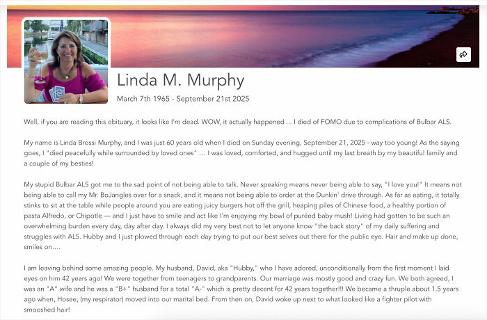 Woman Writes Her Own Obituary, And People Are In Awe Of How Funny It Is