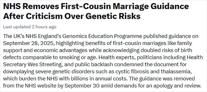 Outrage Erupts After UK Health Guidance Lists “Benefits” Of Marrying Your Cousin