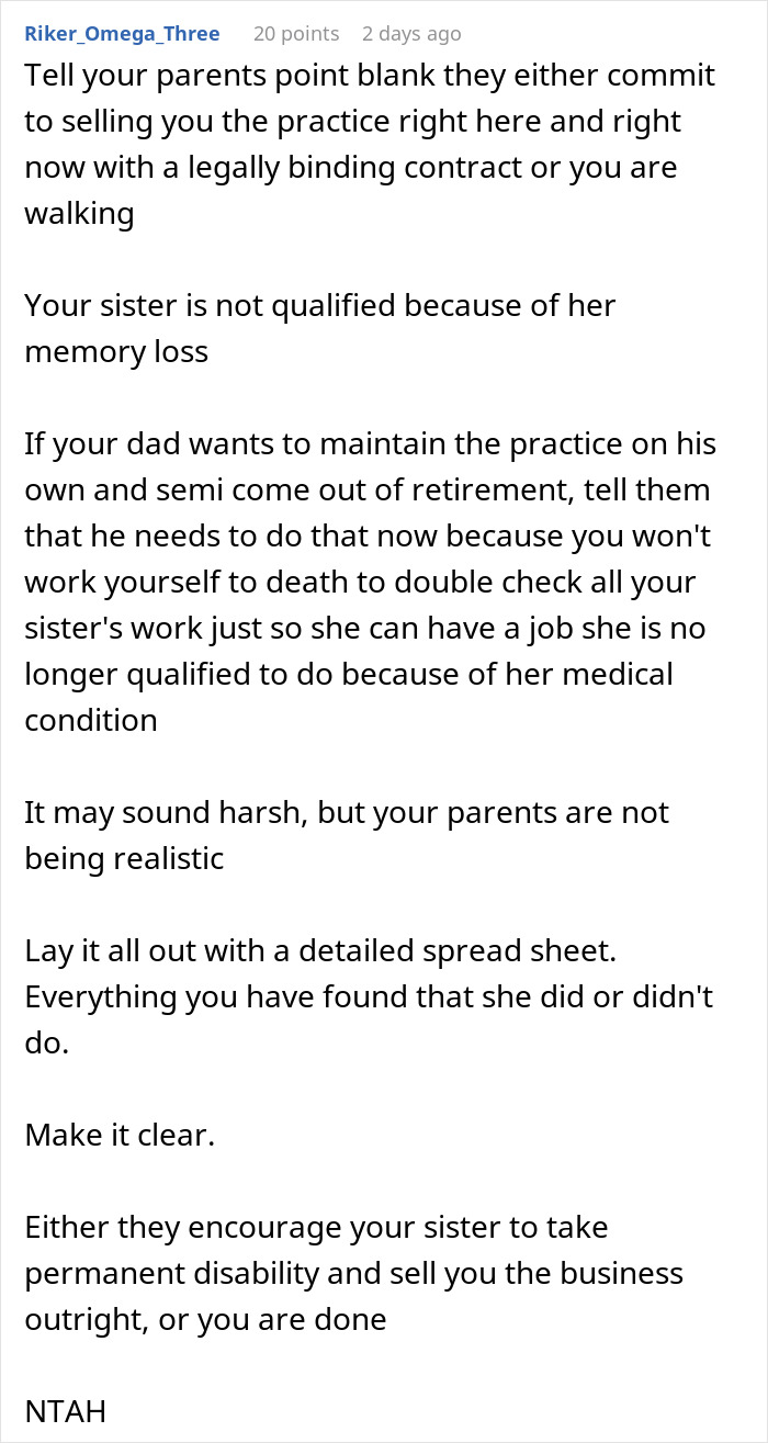 Doctor Refuses To Rehire Sister After She Cost The Practice $40,000, Parents Freak Out