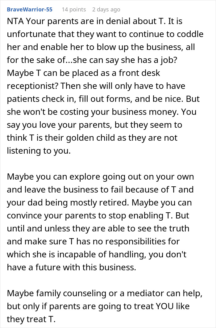 Doctor Refuses To Rehire Sister After She Cost The Practice $40,000, Parents Freak Out