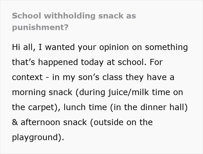 Mom Horrified After Learning School Denied Son Snack For Misbehavior, Sparks Online Debate