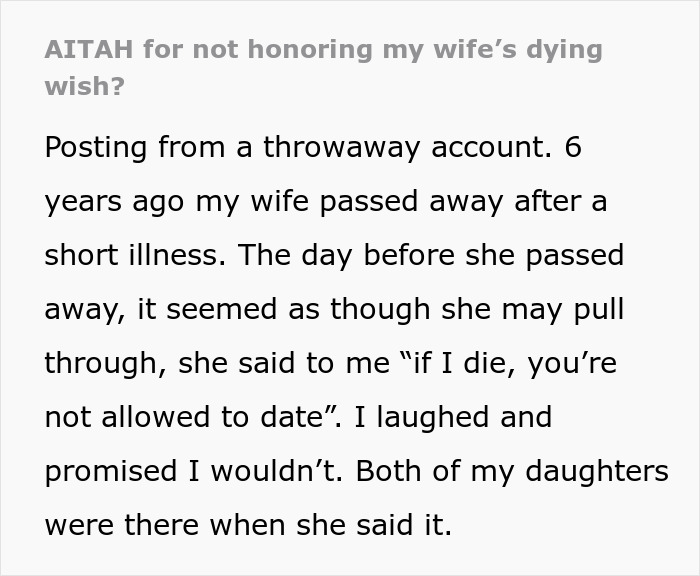 Dying Wife Tells Husband Not To Date After She’s Gone, Daughter Calls Him A Cheater When He Does