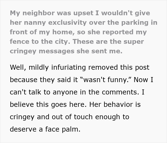 Woman Demands New Neighbors Give Up Their Parking Spot For Her Nanny, Loses It After Hearing No