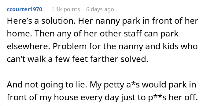 Woman Demands New Neighbors Give Up Their Parking Spot For Her Nanny, Loses It After Hearing No