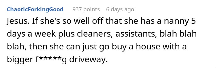 Woman Demands New Neighbors Give Up Their Parking Spot For Her Nanny, Loses It After Hearing No