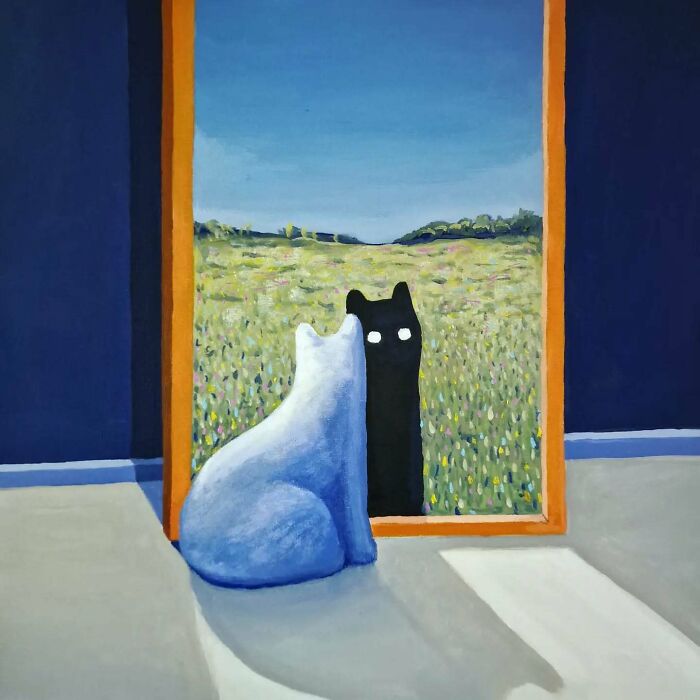 German Digital Artist Turns Black Cats Into Mysterious Travelers In Vast Colorful Landscapes (70 Pics)