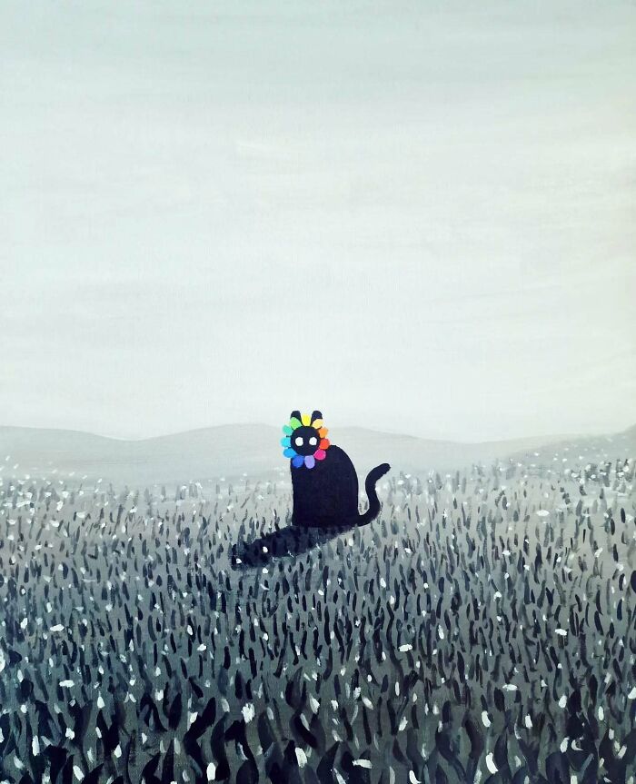German Digital Artist Turns Black Cats Into Mysterious Travelers In Vast Colorful Landscapes (70 Pics)