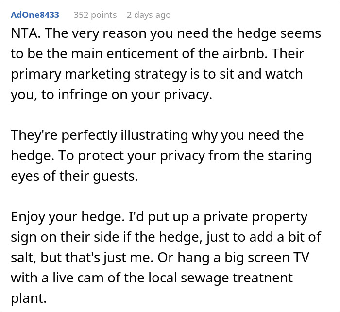 “Your Property, Your Hedge, Your Rules”: Couple Won’t Cut Down Hedge For Next Door Airbnb’s Benefit