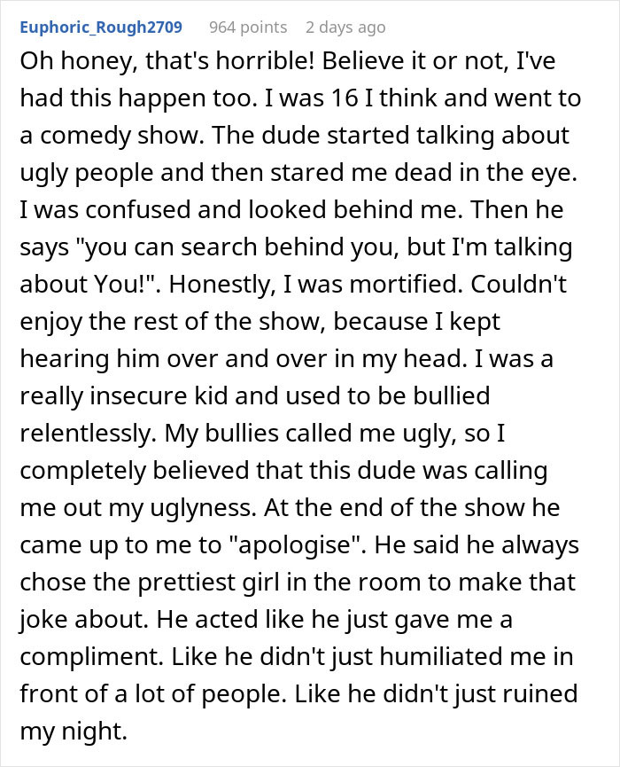 Woman Comes Back From A Comedy Show Crying Instead Of Laughing Because Of A Mean “Joke”