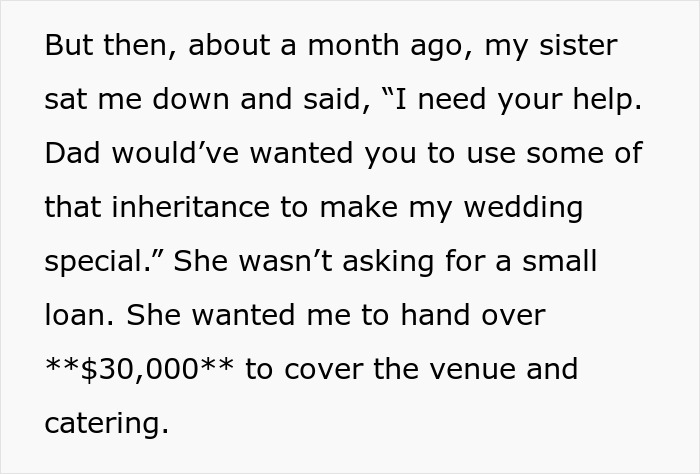 “AITA For Refusing To Use My Inheritance To Pay For My Sister’s Wedding?”