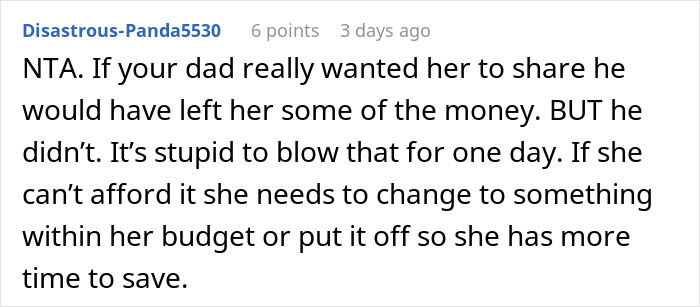 “AITA For Refusing To Use My Inheritance To Pay For My Sister’s Wedding?”