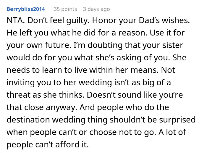 “AITA For Refusing To Use My Inheritance To Pay For My Sister’s Wedding?”