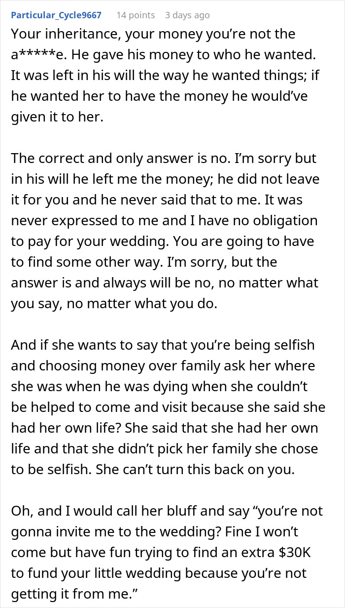 “AITA For Refusing To Use My Inheritance To Pay For My Sister’s Wedding?”