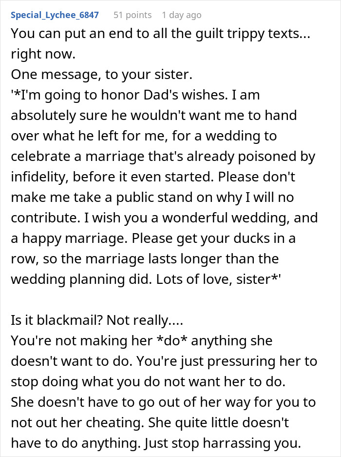 “AITA For Refusing To Use My Inheritance To Pay For My Sister’s Wedding?”