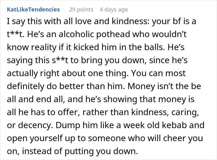 Guy Keeps Threatening To Leave GF Because She Doesn’t Work Hard Enough, She Rethinks Their Relationship